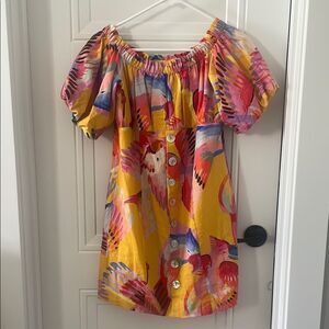 Farm Rio Neon Macaw Print Mini Dress